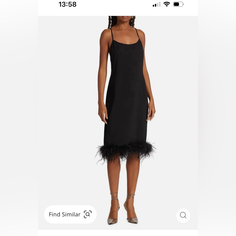 Amanda Uprichard Marianna Black Feather-Hem Slip Dress, NWT, Size M